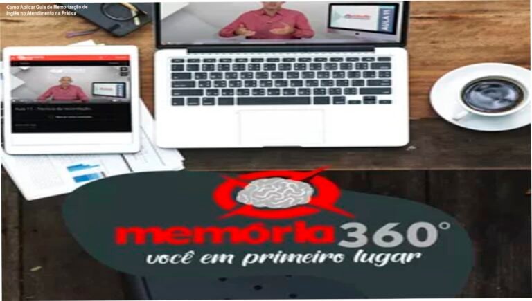 Como Aplicar Guia de Memorização de Inglês no Atendimento na Prática 1 Curso de Memorização PDF Tela mostrando a implementação prática do Guia de Memorização para aprender inglês no atendimento ao público, com dashboard de exercícios e cronograma de estudo