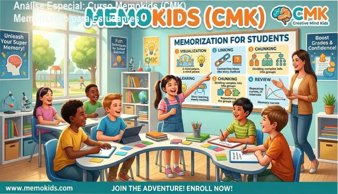 Análise Especial: Curso Memokids (CMK) Memorização para Estudantes 1 Curso de Memorização PDF Capa informativa sobre o tema Curso Memokids (CMK) Memorização para Estudantes