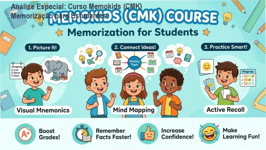 Análise Especial: Curso Memokids (CMK) Memorização para Estudantes 1 Curso de Memorização PDF Capa informativa sobre o tema Curso Memokids (CMK) Memorização para Estudantes