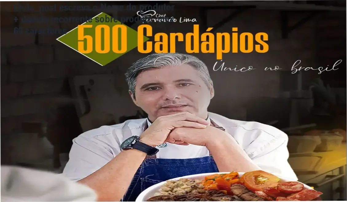 titulo_post escreva o Nome do produtor + duvida recorrente sobre produto max 60 caracteres 1 Curso de Memorização PDF Capa do e‑book de 500 opções de cardápios criado por Fernando Donizete Lima