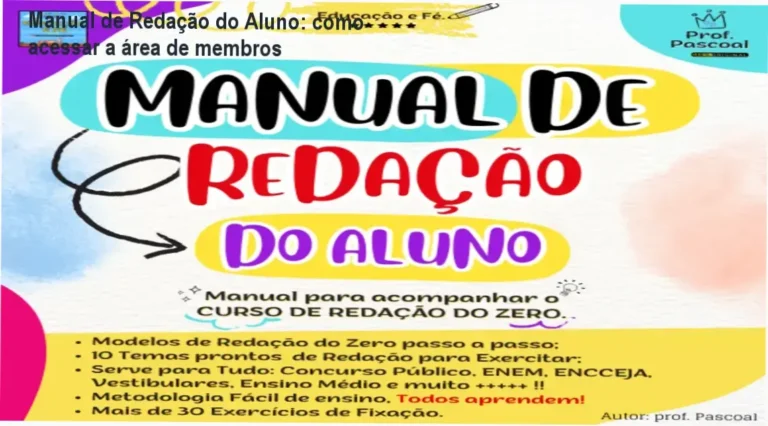 Manual de Redação do Aluno: como acessar a área de membros 1 Curso de Memorização PDF Manual de Redação do Aluno Prof. Pascoal login área de membros