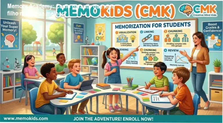 Memory Academy: Como garantir que meu filho memorize melhor? 1 Curso de Memorização PDF Imagem do Curso Memokids mostrando técnicas de memorização para crianças