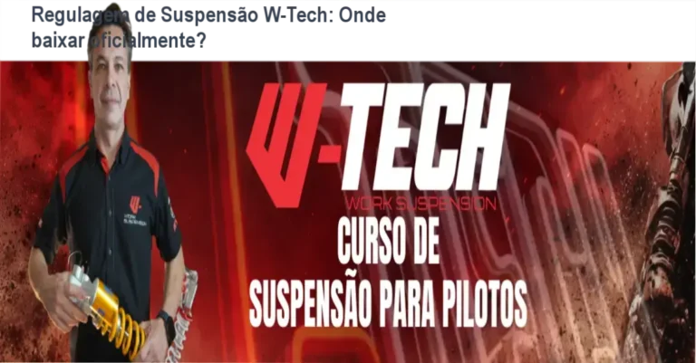 Tela do curso Regulagem de Suspensão para pilotos W-Tech mostrando a página oficial de download