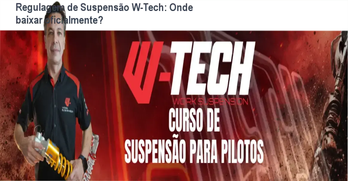 Tela do curso Regulagem de Suspensão para pilotos W-Tech mostrando a página oficial de download