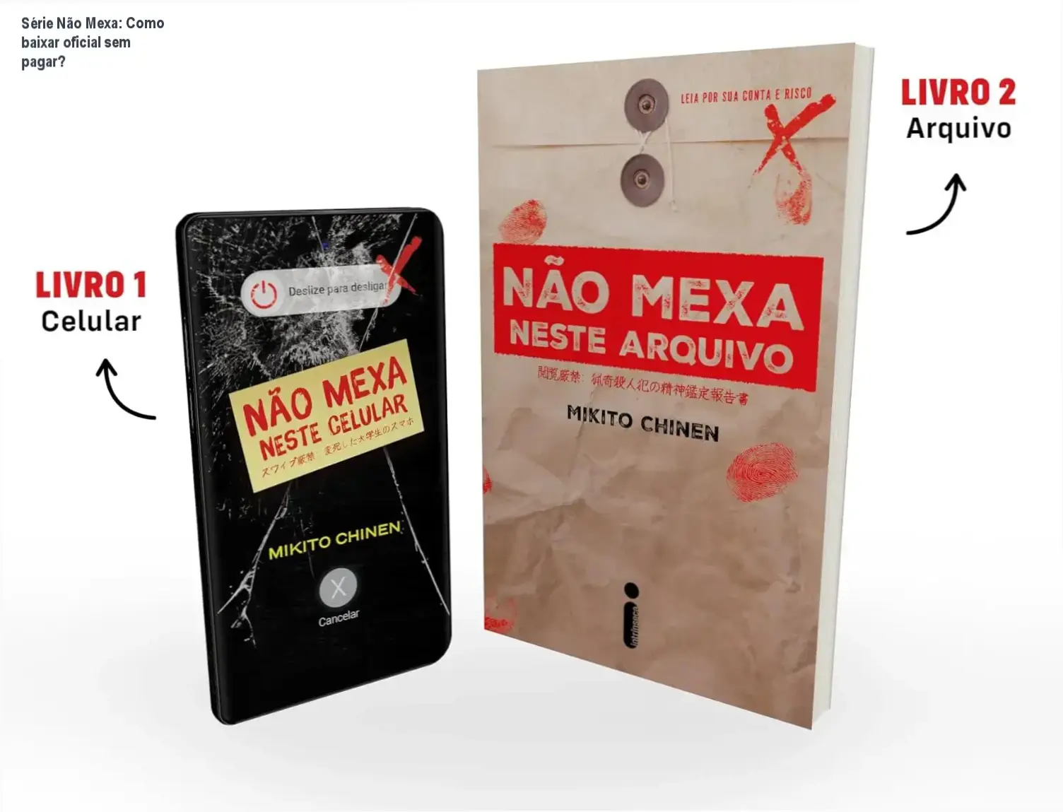 Capa da série Não Mexa mostrando o celular e o arquivo assustador