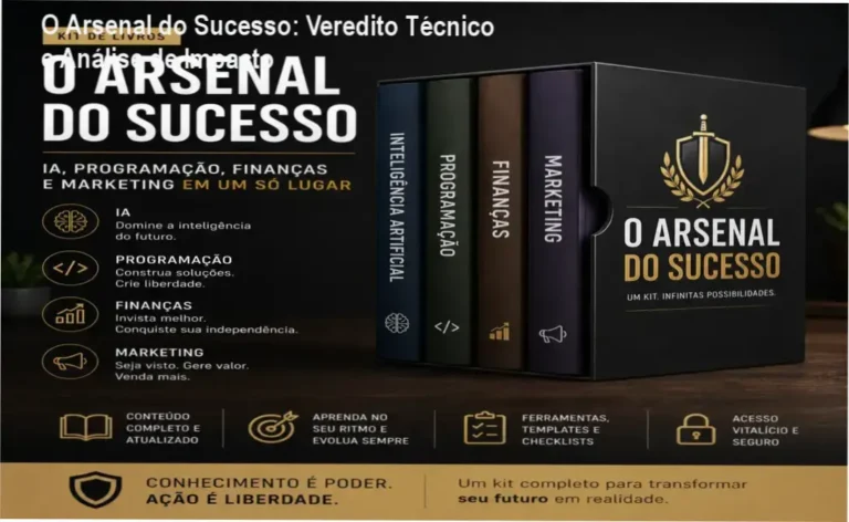 O Arsenal do Sucesso: Veredito Técnico e Análise de Impacto 10 Curso de Memorização PDF Visualização do kit digital O Arsenal do Sucesso com tópicos de IA, Finanças e Marketing
