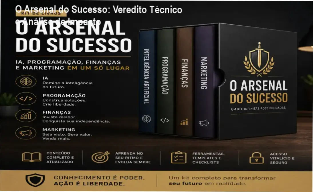 Visualização do kit digital O Arsenal do Sucesso com tópicos de IA, Finanças e Marketing