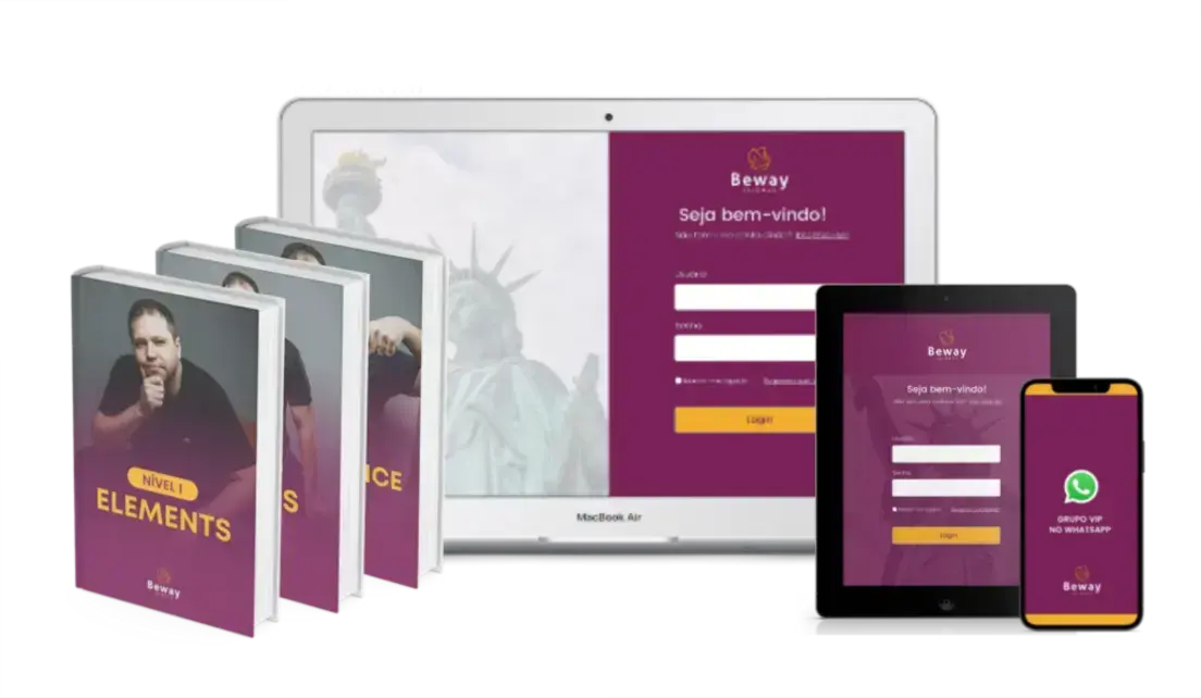 Beway 2.0: Análise de Impacto na Fluência e Ganho Salarial 1 Curso de Memorização PDF Interface do curso Beway 2.0 destacando a trilha de aprendizado para fluência