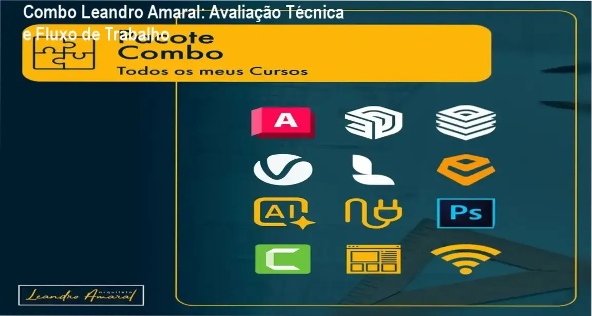 Interface do Combo de Cursos do Arquiteto Leandro Amaral mostrando ferramentas de IA e softwares de renderização