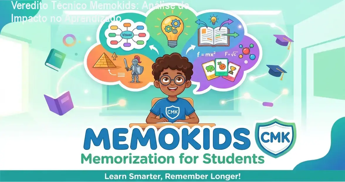 Infográfico detalhando a metodologia de memorização do Curso Memokids para estudantes