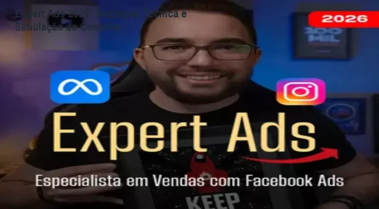 Expert Ads 2026: Avaliação Técnica e Simulação de Cenários 5 Curso de Memorização PDF Interface do Expert Ads 2026 demonstrando simulações de cenários de tráfego pago