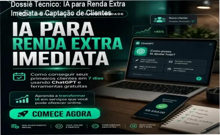 Dossiê Técnico: IA para Renda Extra Imediata e Captação de Clientes 1 Curso de Memorização PDF Ebook IA para Renda Extra Imediata apresentando o plano de ação para conquista de clientes