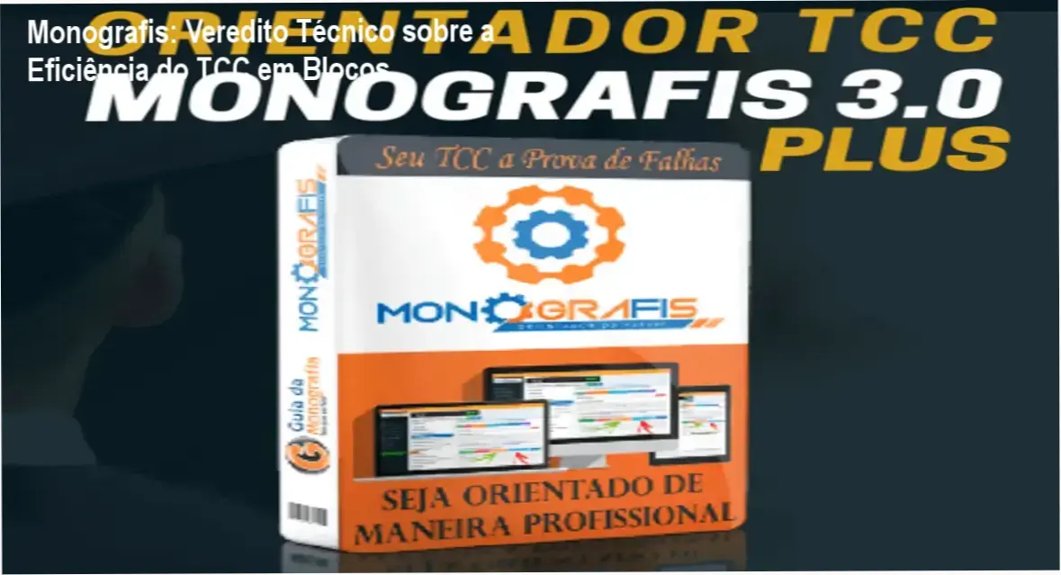 Interface da plataforma Monografis demonstrando a estruturação do TCC em blocos e IA