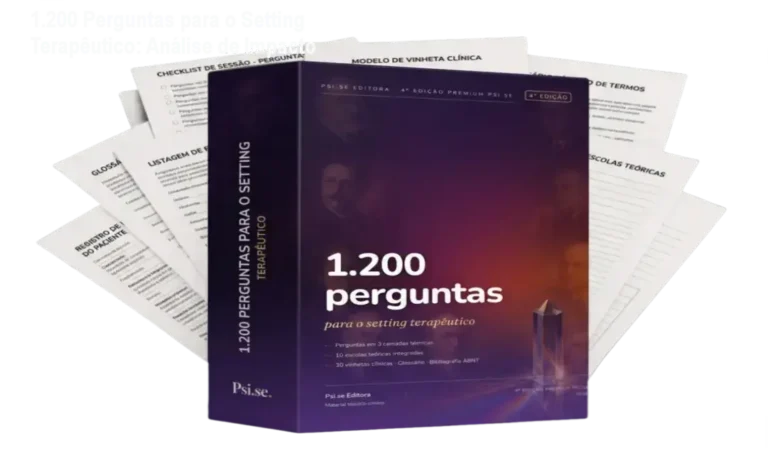 1.200 Perguntas para o Setting Terapêutico: Análise de Impacto 5 Curso de Memorização PDF Manual digital 1.200 Perguntas para o Setting Terapêutico exibido em dispositivo eletrônico para consulta em consultório