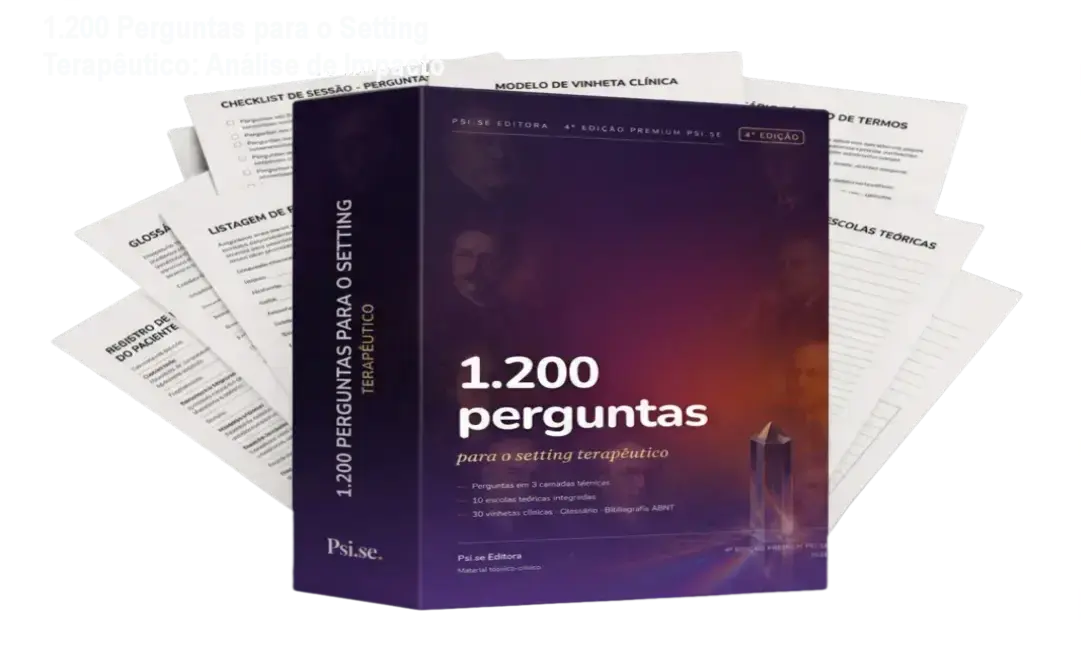 1.200 Perguntas para o Setting Terapêutico: Análise de Impacto 1 Curso de Memorização PDF Manual digital 1.200 Perguntas para o Setting Terapêutico exibido em dispositivo eletrônico para consulta em consultório