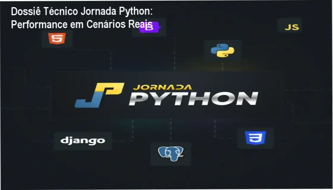 Infográfico técnico demonstrando a trilha de aprendizado da Jornada Python aplicada a cenários reais de desenvolvimento