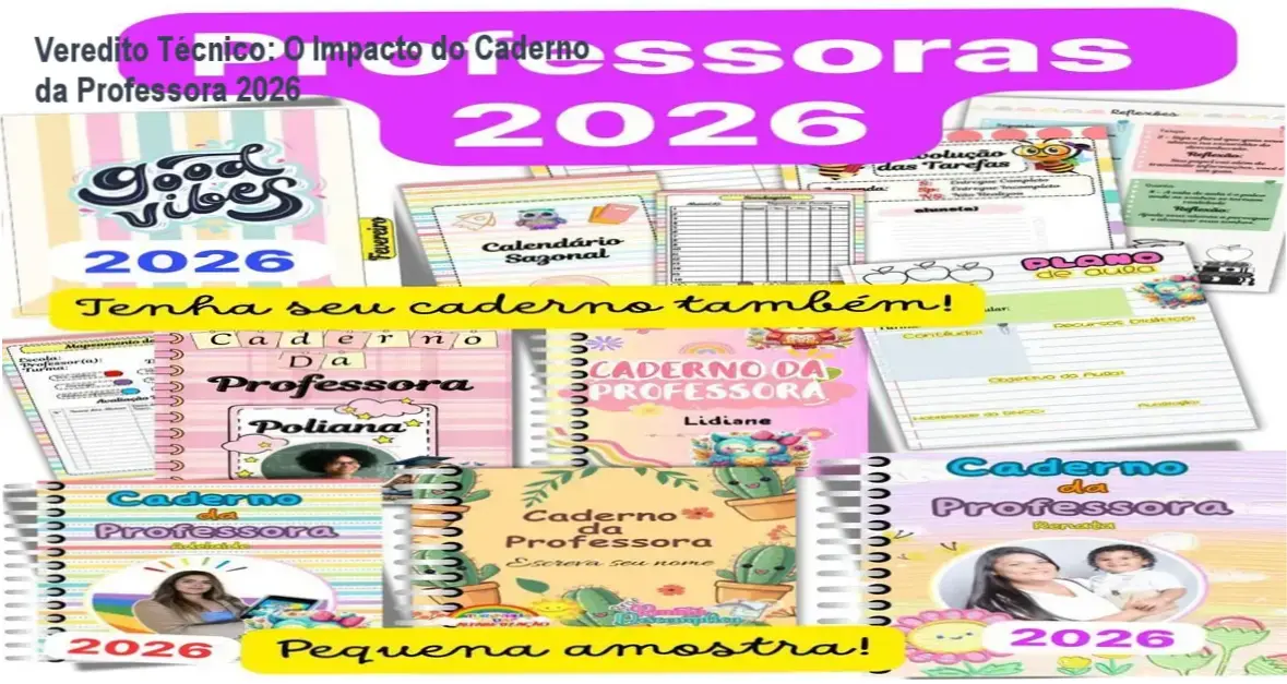 Visão detalhada do Caderno da Professora 2026 com ferramentas de sondagem diagnóstica e planejamento