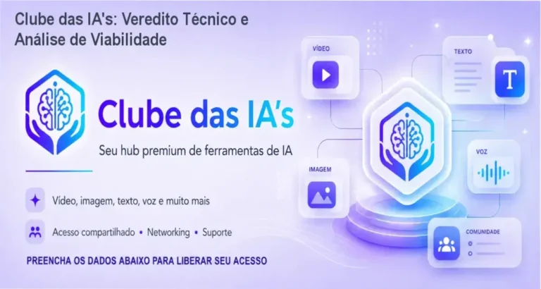 Interface do ecossistema Clube das IA's integrando ferramentas de texto, imagem e vídeo