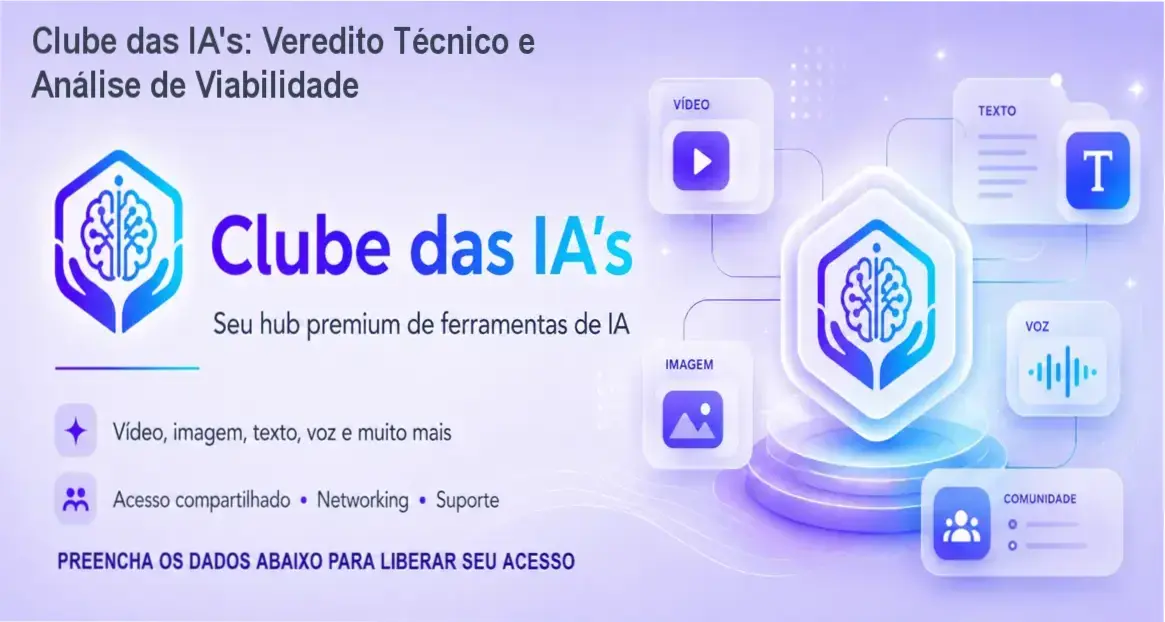 Clube das IA's: Veredito Técnico e Análise de Viabilidade 1 Curso de Memorização PDF Interface do ecossistema Clube das IA's integrando ferramentas de texto, imagem e vídeo