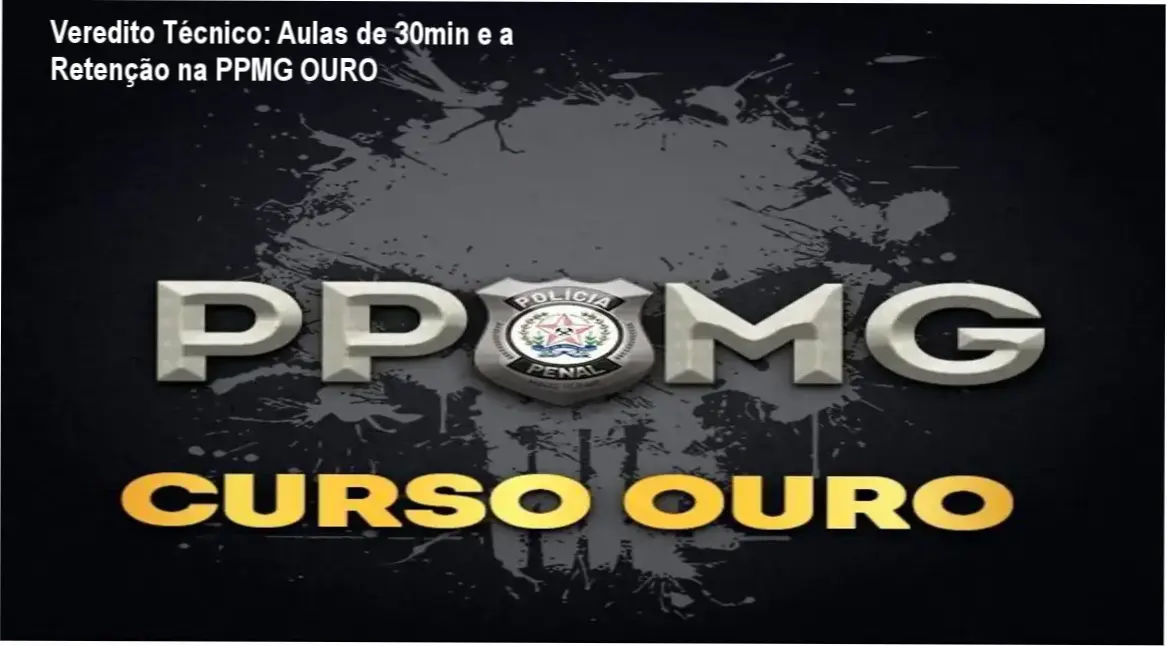 Veredito Técnico: Aulas de 30min e a Retenção na PPMG OURO 1 Curso de Memorização PDF Interface do curso PPMG OURO destacando a estrutura de vídeoaulas dinâmicas para concursos