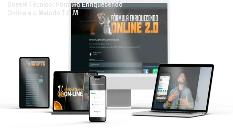 Dossiê Técnico: Fórmula Enriquecendo Online e o Método T.O.M 5 Curso de Memorização PDF Infográfico técnico detalhando a estrutura do curso Fórmula Enriquecendo Online e o Método T.O.M de Tondimas Tôrres