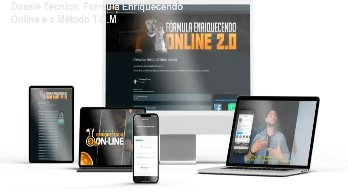 Dossiê Técnico: Fórmula Enriquecendo Online e o Método T.O.M 1 Curso de Memorização PDF Infográfico técnico detalhando a estrutura do curso Fórmula Enriquecendo Online e o Método T.O.M de Tondimas Tôrres