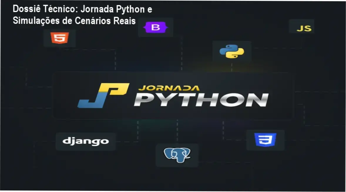 Representação da profundidade técnica do curso Jornada Python com foco em simulações de cenários reais