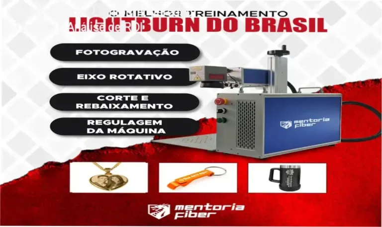 Mentoria Fiber Lightburn: Veredito Técnico e Análise de ROI 1 Curso de Memorização PDF Interface do software Lightburn operando em máquina Fiber Laser com parâmetros otimizados da Mentoria Fiber