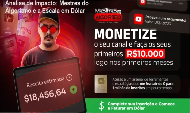 Análise de Impacto: Mestres do Algoritmo e a Escala em Dólar 3 Curso de Memorização PDF Diagrama estratégico do curso Mestres do Algoritmo focando em retenção e monetização automática