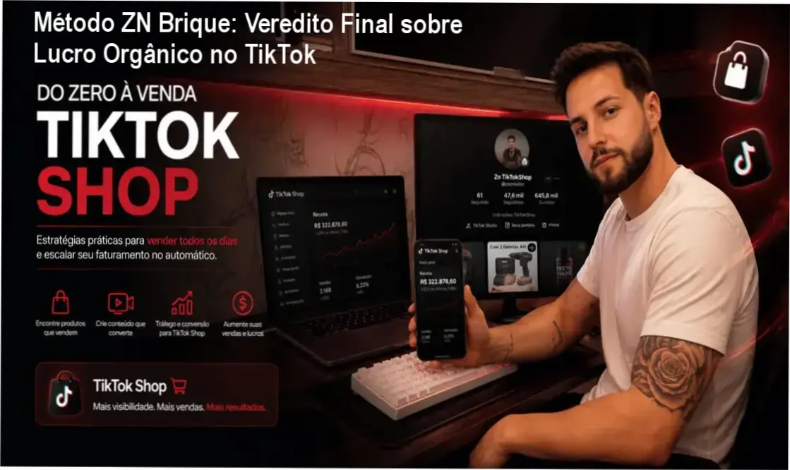Infográfico demonstrando a estratégia de vendas orgânicas do Método ZN Brique no TikTok