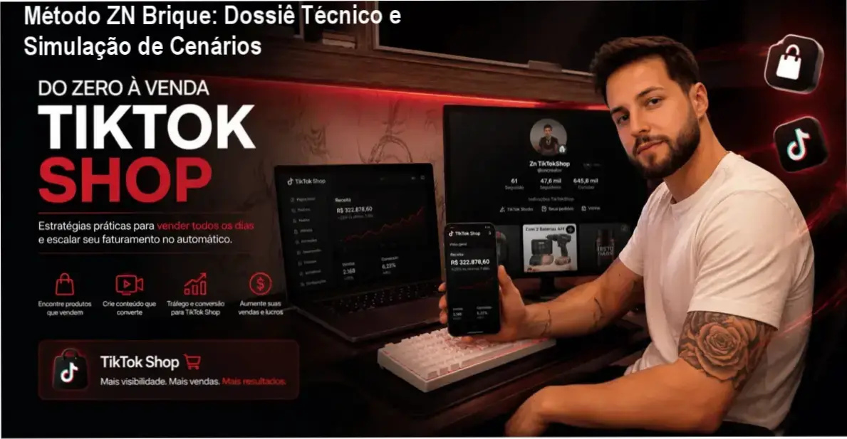 Infográfico de simulação de cenários de lucro orgânico utilizando o Método ZN Brique no TikTok