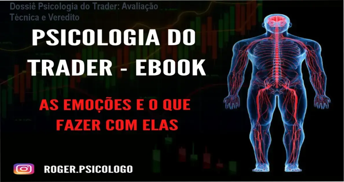 Capa do ebook Psicologia do Trader ao lado de um gráfico financeiro, representando a união entre técnica e controle emocional