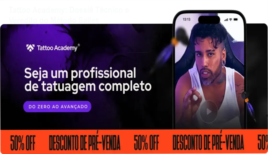 Visão detalhada da metodologia de ensino do curso Tattoo Academy para tatuadores iniciantes