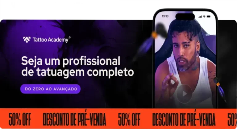 Veredito Técnico: Tattoo Academy e o Caminho ao 1º Cliente 9 Curso de Memorização PDF Interface do curso Tattoo Academy de Raphael Salles com foco em técnicas de tatuagem profissional