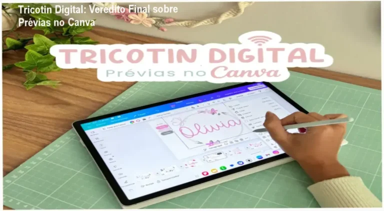 Interface de prévia digital de Tricotin criada no Canva para apresentação ao cliente