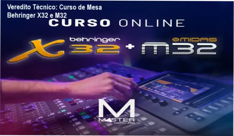 Interface de operação da mesa de som Behringer X32 com foco em mixagem profissional