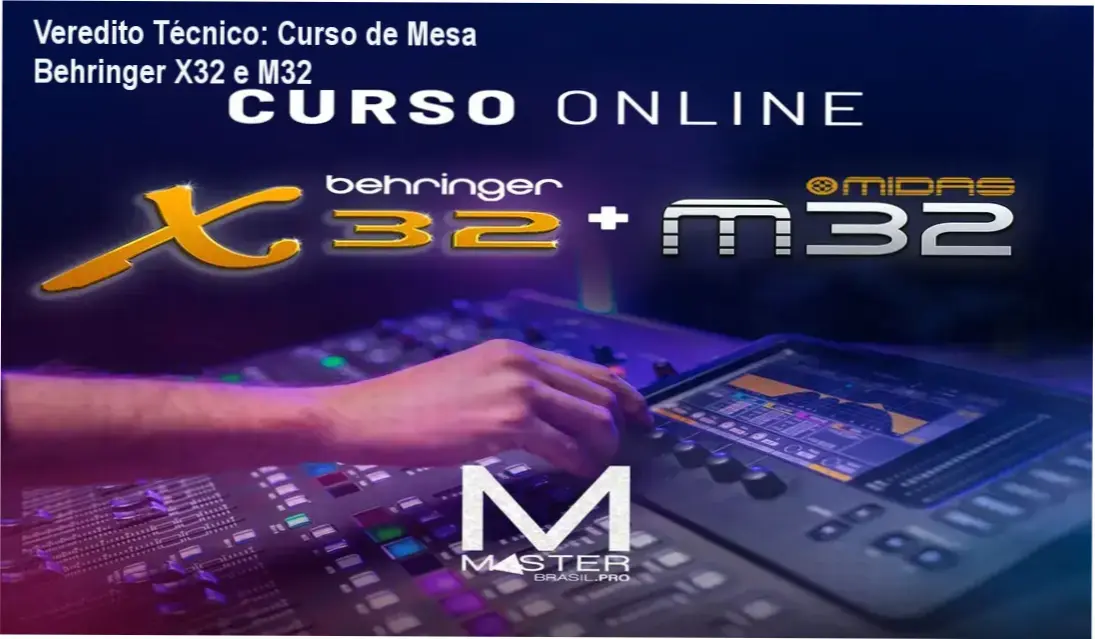 Interface de operação da mesa de som Behringer X32 com foco em mixagem profissional