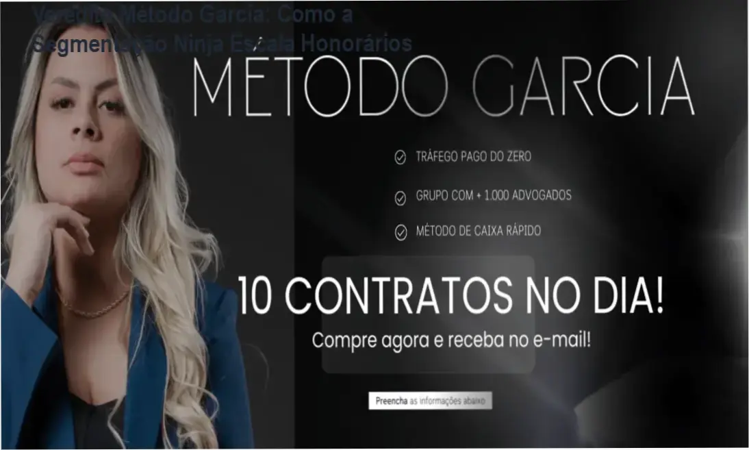 Infográfico demonstrando o fluxo de atração de clientes do Método Garcia para advogados no WhatsApp