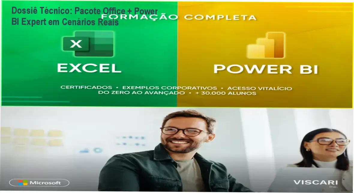 Dossiê Técnico: Pacote Office + Power BI Expert em Cenários Reais 1 Curso de Memorização PDF Interface do curso Pacote Office + Power BI Expert exibindo dashboards e ferramentas de análise de dados