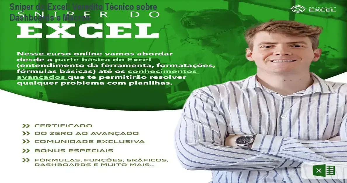 Sniper do Excel: Veredito Técnico sobre Dashboards e Macros 1 Curso de Memorização PDF Tela de computador exibindo dashboards profissionais criados com o curso Sniper do Excel